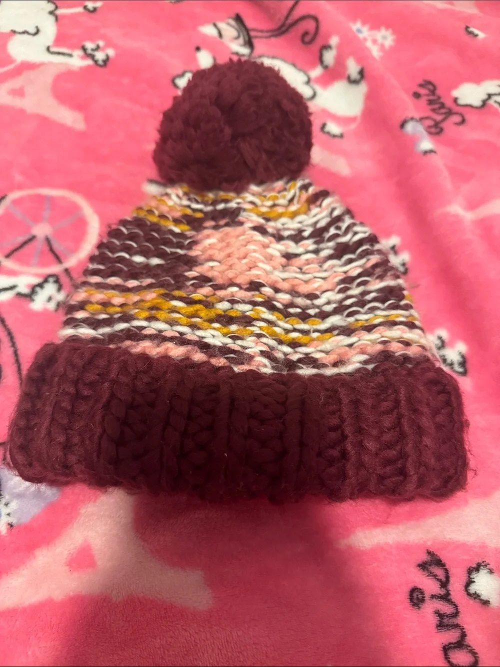 Old Navy Burgundy Multi Pom-Pom Knit Beanie